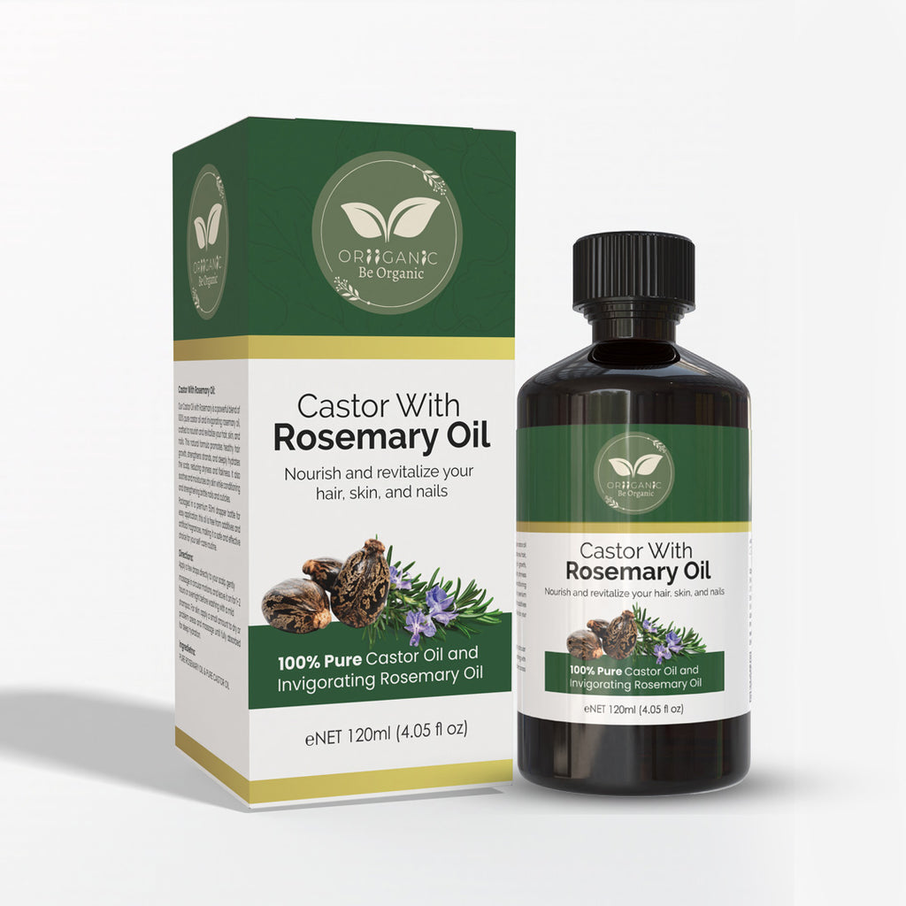 Oriiganic  100 % pure Castor oil  with Rosemary for Hair & Body 120 ml - Natural Hair Growth - Strengthen Hair Roots - Treat Dry and Damaged Hair
