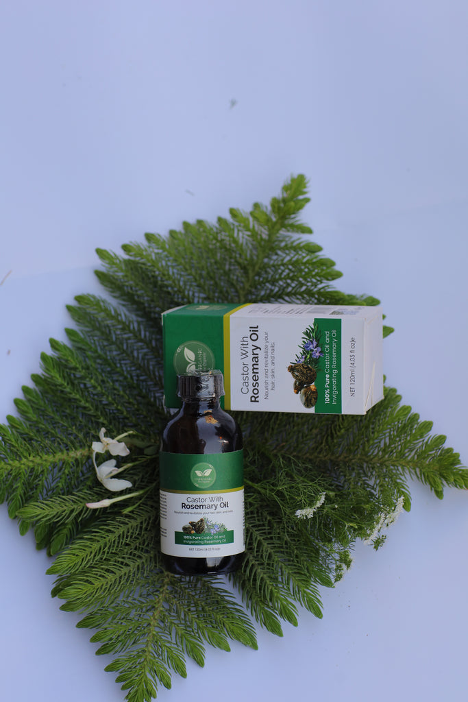 Oriiganic  100 % pure Castor oil  with Rosemary for Hair & Body 120 ml - Natural Hair Growth - Strengthen Hair Roots - Treat Dry and Damaged Hair