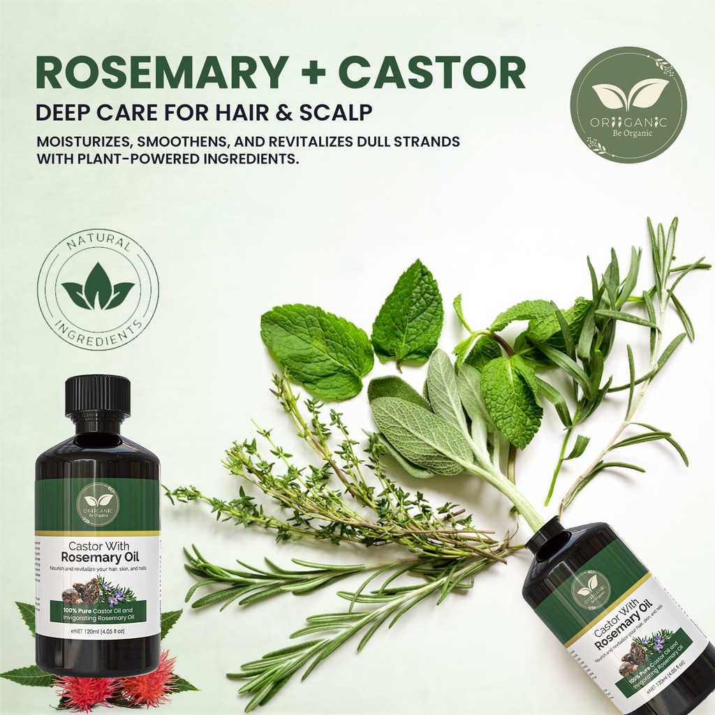 Oriiganic  100 % pure Castor oil  with Rosemary for Hair & Body 120 ml - Natural Hair Growth - Strengthen Hair Roots - Treat Dry and Damaged Hair